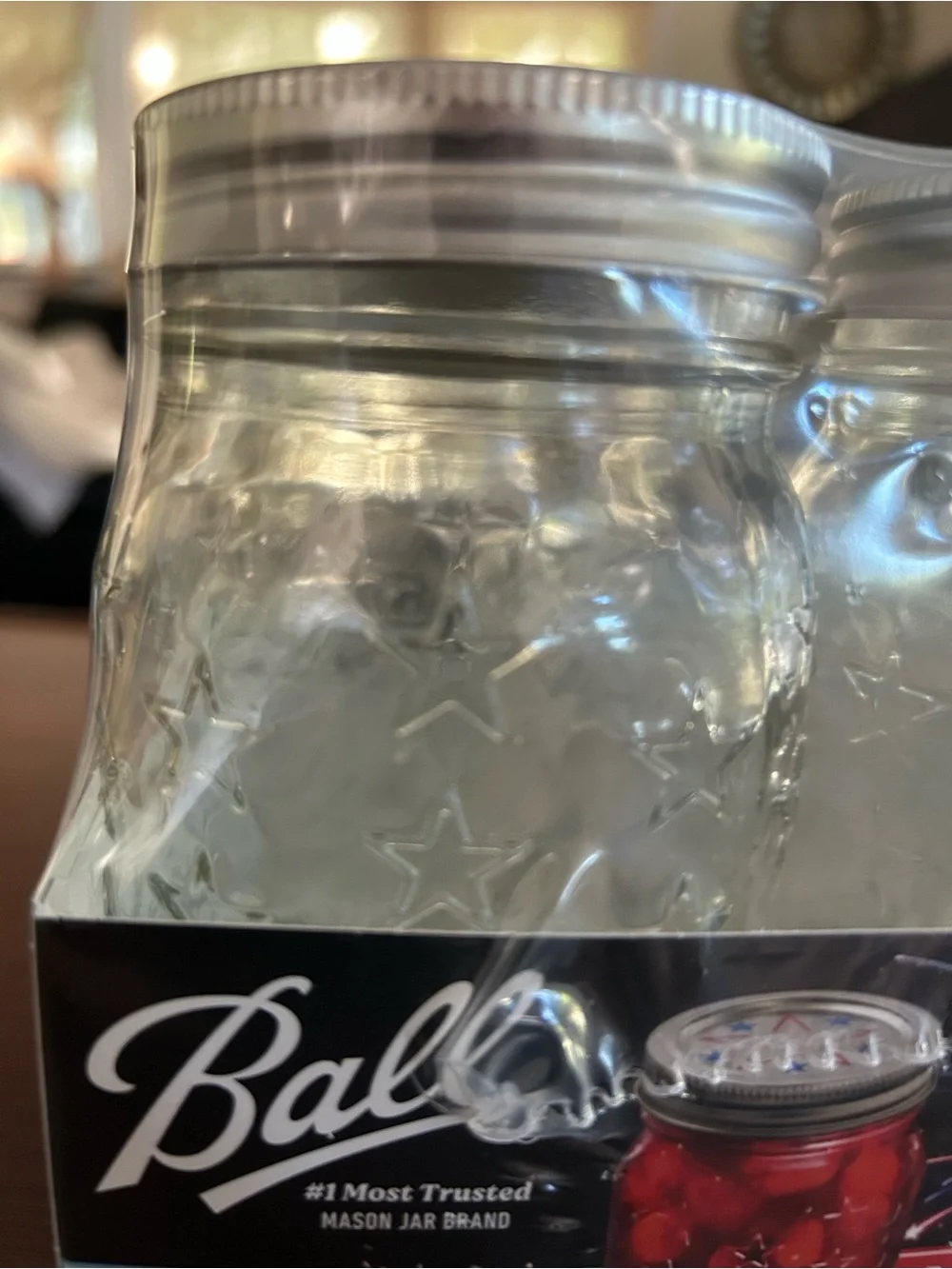 NWT Ball Americana Clear Glass Mason Jars - Silver Lids (Set of 4 pint jars)